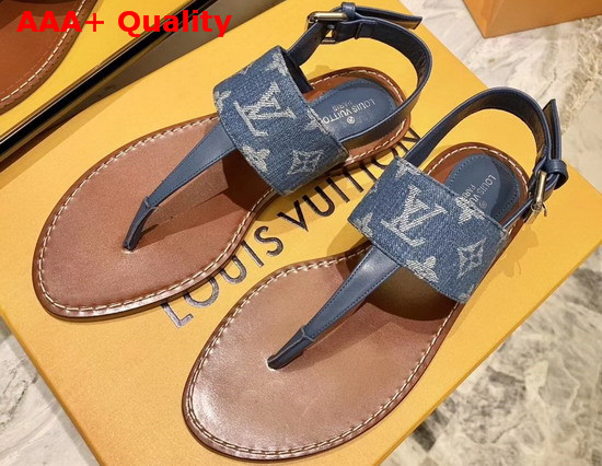 Louis Vuitton Starboard Flat Thong Sandal Monogra Denim and Calf Leather Denim Blue 1A7RDP Replica