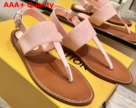 Louis Vuitton Starboard Flat Thong Sandal Pink Monogra Denim and Calf Leather Replica