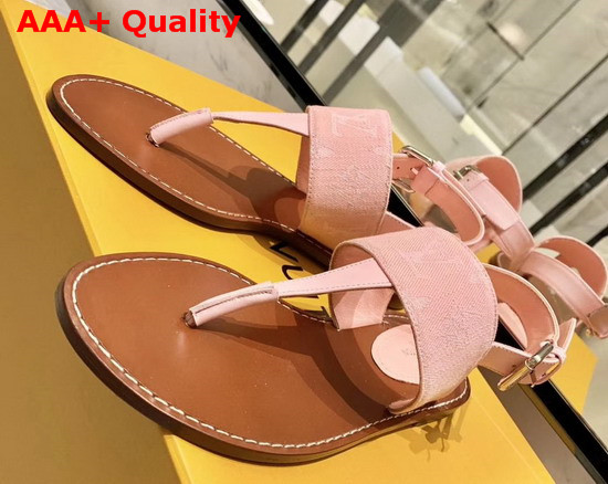 Louis Vuitton Starboard Flat Thong Sandal Pink Monogra Denim and Calf Leather Replica