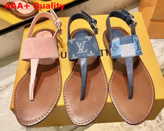 Louis Vuitton Starboard Flat Thong Sandal Pink Monogra Denim and Calf Leather Replica