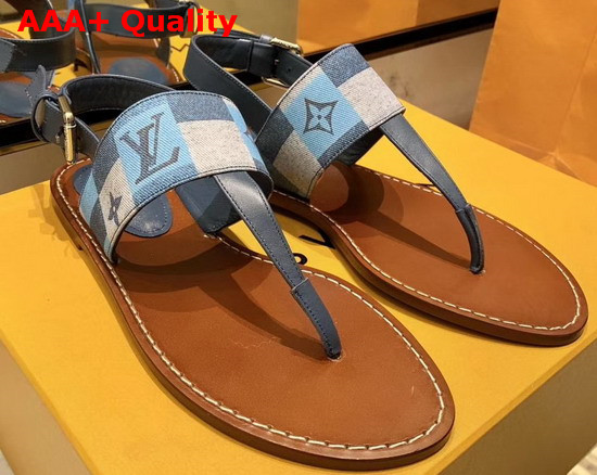 Louis Vuitton Starboard Flat Thong Sandal in Blue Calf Leather and Denim Patchwork Replica