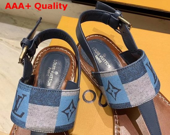 Louis Vuitton Starboard Flat Thong Sandal in Blue Calf Leather and Denim Patchwork Replica