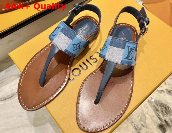 Louis Vuitton Starboard Flat Thong Sandal in Blue Calf Leather and Denim Patchwork Replica