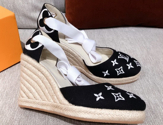 Louis Vuitton Starboard Wedge Espadrille Black Monogram Embroidered Canvas Replica