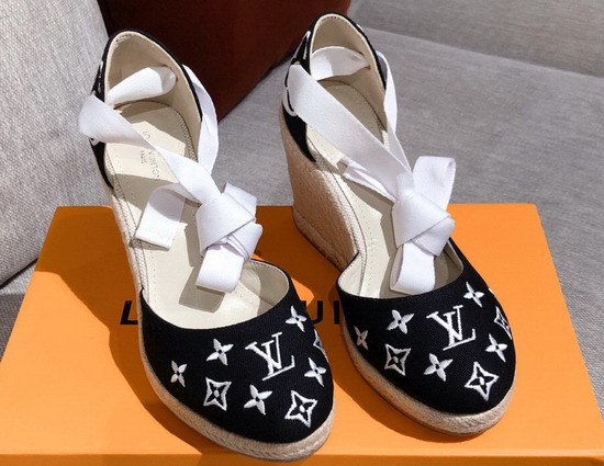 Louis Vuitton Starboard Wedge Espadrille Black Monogram Embroidered Canvas Replica