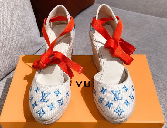 Louis Vuitton Starboard Wedge Espadrille Blue Monogram Embroidered Canvas 1A8GLT Replica