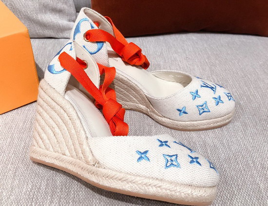 Louis Vuitton Starboard Wedge Espadrille Blue Monogram Embroidered Canvas 1A8GLT Replica