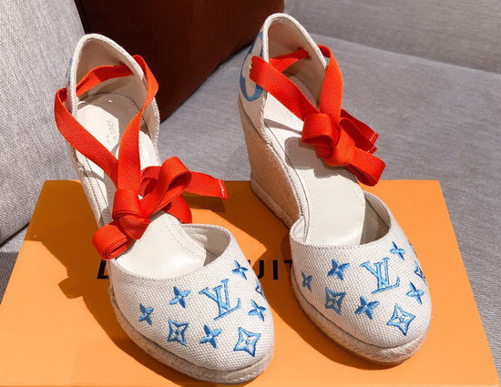 Louis Vuitton Starboard Wedge Espadrille Blue Monogram Embroidered Canvas 1A8GLT Replica