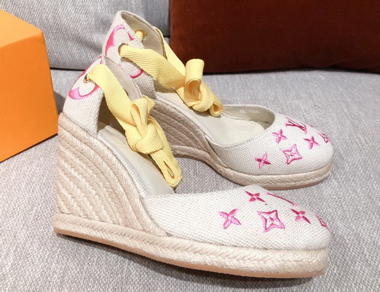 Louis Vuitton Starboard Wedge Espadrille Pink Monogram Embroidered Canvas 1A8GLE Replica