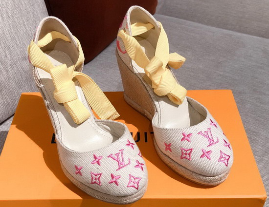 Louis Vuitton Starboard Wedge Espadrille Pink Monogram Embroidered Canvas 1A8GLE Replica