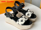 Louis Vuitton Starboard Wedge Sandal in Black Monogram Embroidered Cotton 1ABT17 Replica