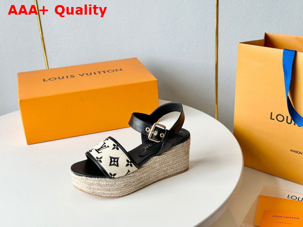 Louis Vuitton Starboard Wedge Sandal in Black Monogram Embroidered Cotton 1ABT17 Replica