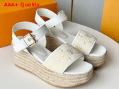 Louis Vuitton Starboard Wedge Sandal in White Monogram Embroidered Cotton 1ABPFR Replica