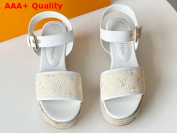 Louis Vuitton Starboard Wedge Sandal in White Monogram Embroidered Cotton 1ABPFR Replica