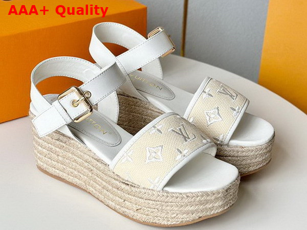 Louis Vuitton Starboard Wedge Sandal in White Monogram Embroidered Cotton 1ABPFR Replica