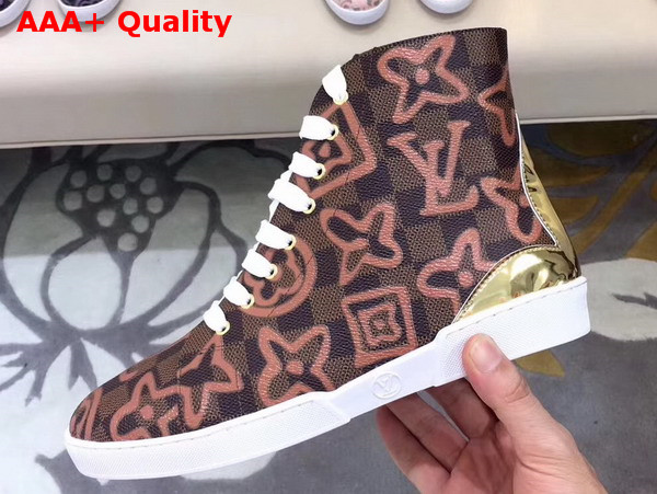 Louis Vuitton Stellar Sneaker Boot Damier Ebene Canvas and Metallic Calf Leather Replica