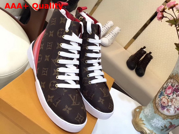 Louis Vuitton Stellar Sneaker Boot Patent Monogram Canvas Golden Metallic Side Zip 1A2A2S Replica