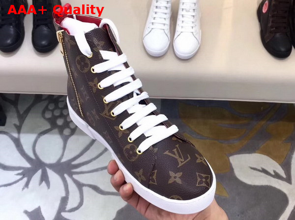 Louis Vuitton Stellar Sneaker Boot Patent Monogram Canvas Golden Metallic Side Zip 1A2A2S Replica