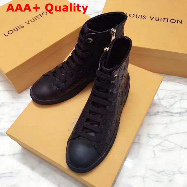 Louis Vuitton Stellar Sneaker Boot in Black Monogram Embossed Calf Leather Features a Side Zip for Easy Fitting 1A2XPK Replica