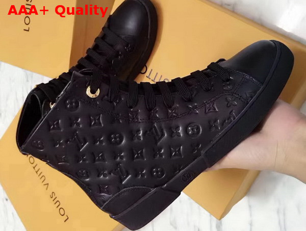 Louis Vuitton Stellar Sneaker Boot in Black Monogram Embossed Calf Leather Features a Side Zip for Easy Fitting 1A2XPK Replica