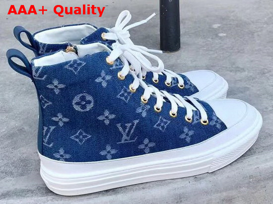 Louis Vuitton Stellar Sneaker Boot in Bleu Jeans Blue Monogram Denim 1A4VTA Replica