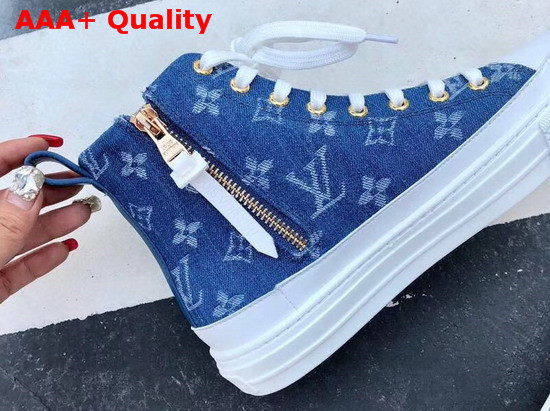 Louis Vuitton Stellar Sneaker Boot in Bleu Jeans Blue Monogram Denim 1A4VTA Replica