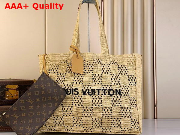 Louis Vuitton Summer Shopper Tote MM Natural Beige Damier Raffia M25008 Replica