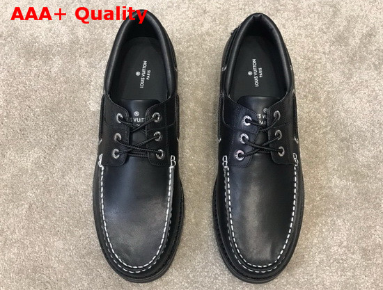 Louis Vuitton Summerland Boat Shoes Noir Plain Calf Leather and Epi Calf Leather 1A5Y7X Replica