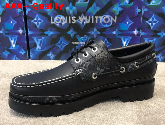 Louis Vuitton Summerland Boat Shoes Noir Plain Calf Leather and Epi Calf Leather 1A5Y7X Replica