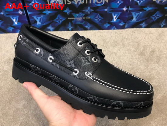 Louis Vuitton Summerland Boat Shoes Noir Plain Calf Leather and Epi Calf Leather 1A5Y7X Replica