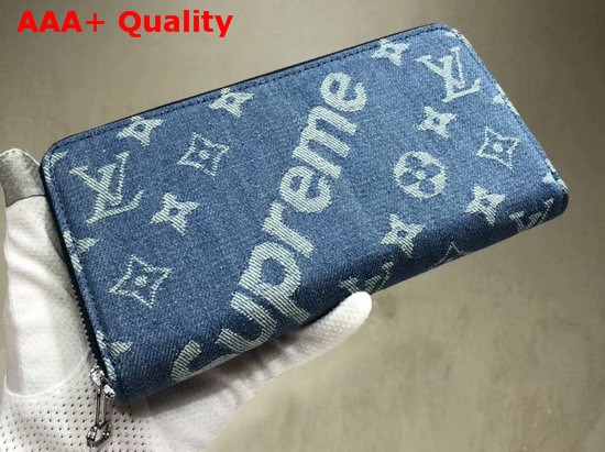 Louis Vuitton Supreme Zippy Wallet in Blue Monogram Denim Replica