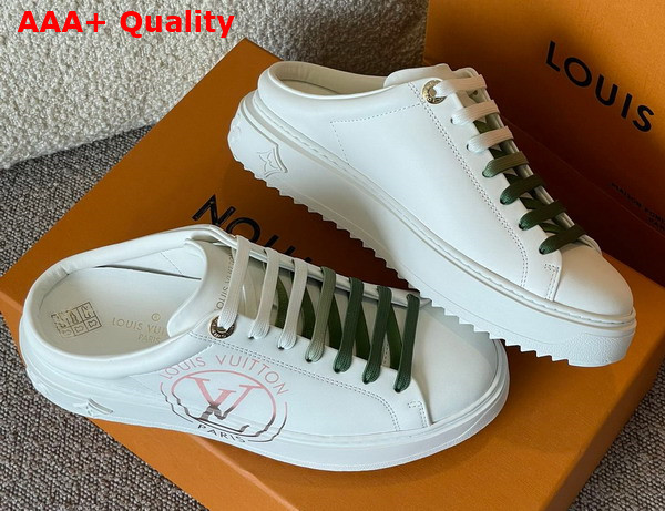 Louis Vuitton Time Out Open Back Sneaker Khaki Green Printed Calf Leather 1AA1D6 Replica