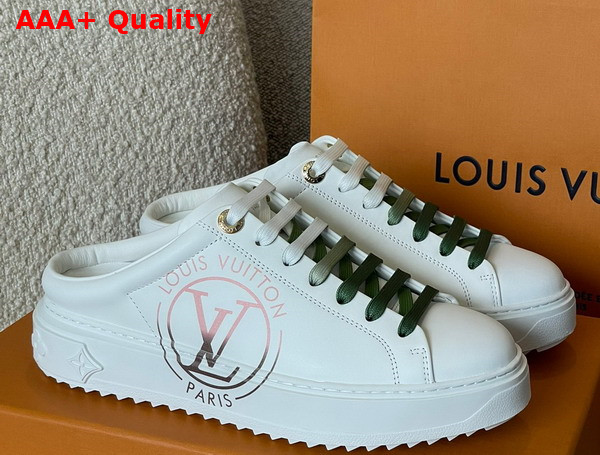 Louis Vuitton Time Out Open Back Sneaker Khaki Green Printed Calf Leather 1AA1D6 Replica