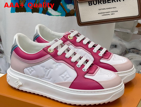 Louis Vuitton Time Out Sneaker Fuchsia Monogram Embossed Lambskin with Colorful Calf Leather Trim 1A8WK6 Replica