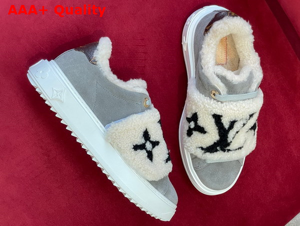 Louis Vuitton Time Out Sneaker Grey Suede Calf Leather and Shearling Replica