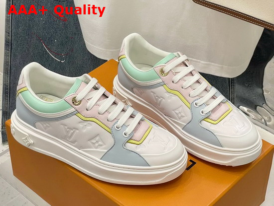 Louis Vuitton Time Out Sneaker Light Blue Monogram Embossed Lambskin with Colorful Calf Leather Trim Replica