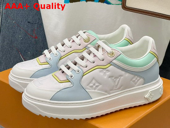 Louis Vuitton Time Out Sneaker Light Blue Monogram Embossed Lambskin with Colorful Calf Leather Trim Replica