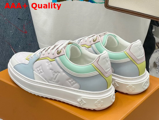 Louis Vuitton Time Out Sneaker Light Blue Monogram Embossed Lambskin with Colorful Calf Leather Trim Replica