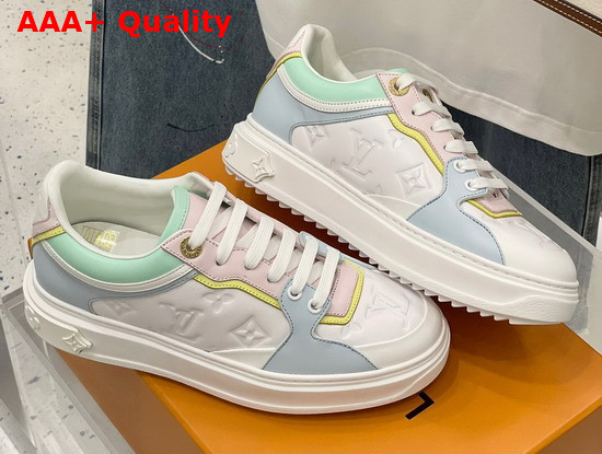 Louis Vuitton Time Out Sneaker Light Blue Monogram Embossed Lambskin with Colorful Calf Leather Trim Replica