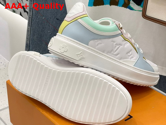 Louis Vuitton Time Out Sneaker Light Blue Monogram Embossed Lambskin with Colorful Calf Leather Trim Replica