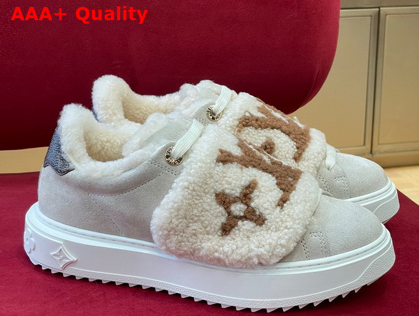 Louis Vuitton Time Out Sneaker Nude Suede Calf Leather and Shearling 1AADU0 Replica