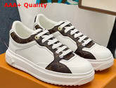 Louis Vuitton Time Out Sneaker White Calf Leather with Monogram Canvas Trim 1A95TO Replica