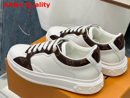 Louis Vuitton Time Out Sneaker White Calf Leather with Monogram Canvas Trim 1A95TO Replica