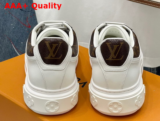 Louis Vuitton Time Out Sneaker White Calf Leather with Monogram Canvas Trim 1A95TO Replica