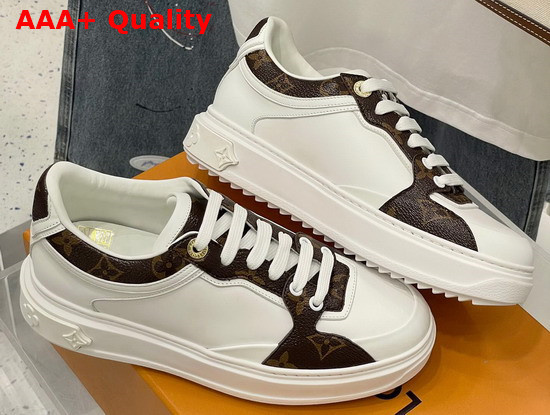 Louis Vuitton Time Out Sneaker White Calf Leather with Monogram Canvas Trim 1A95TO Replica