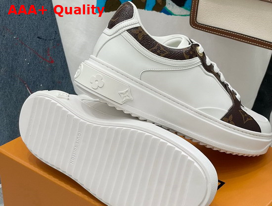 Louis Vuitton Time Out Sneaker White Calf Leather with Monogram Canvas Trim 1A95TO Replica