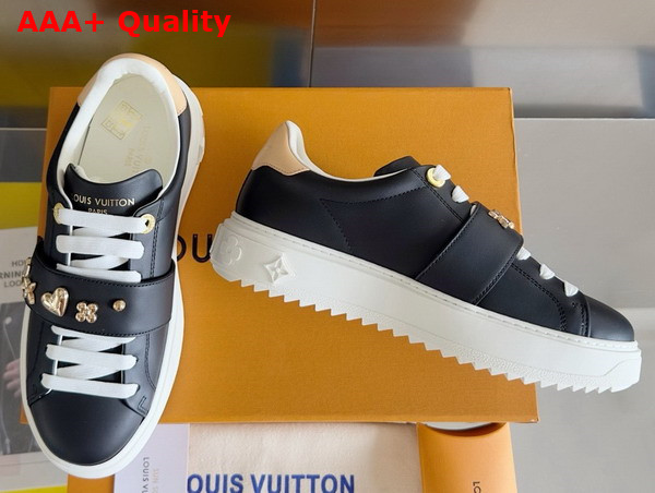 Louis Vuitton Time Out Sneaker in Black Smooth Calf Leather with Gold Tone Studs 1AD2WJ Replica