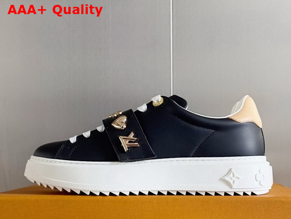 Louis Vuitton Time Out Sneaker in Black Smooth Calf Leather with Gold Tone Studs 1AD2WJ Replica