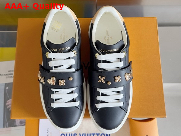 Louis Vuitton Time Out Sneaker in Black Smooth Calf Leather with Gold Tone Studs 1AD2WJ Replica