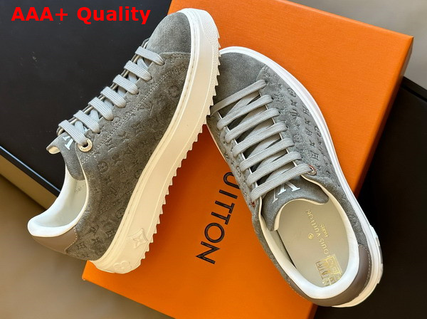 Louis Vuitton Time Out Sneaker in Grey Monogram Debossed Suede Calf Leather 1ABR1O Replica